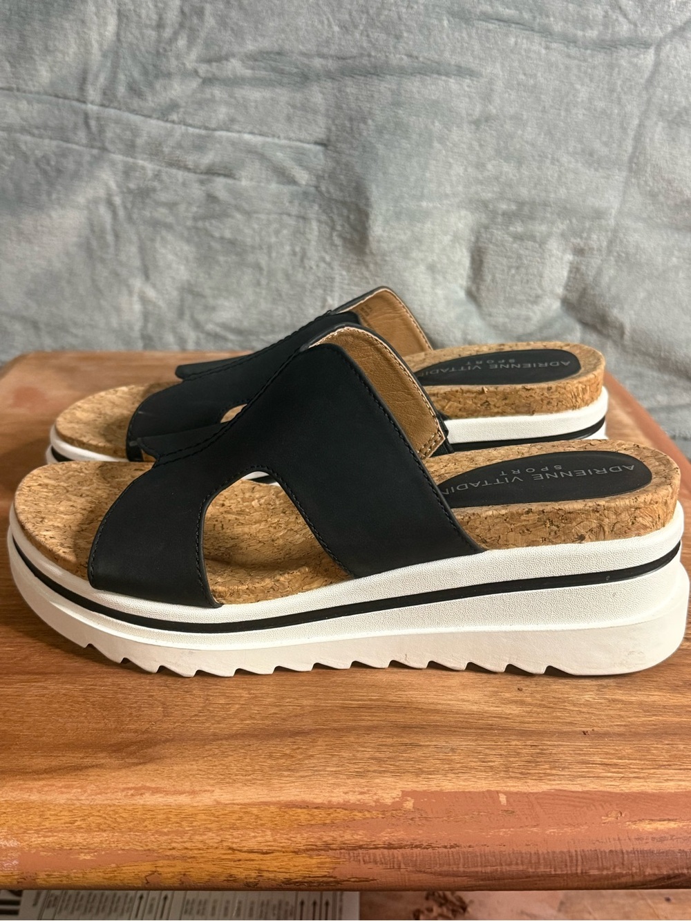 Adrienne Vittadini Black Cork Platform Slide Mules